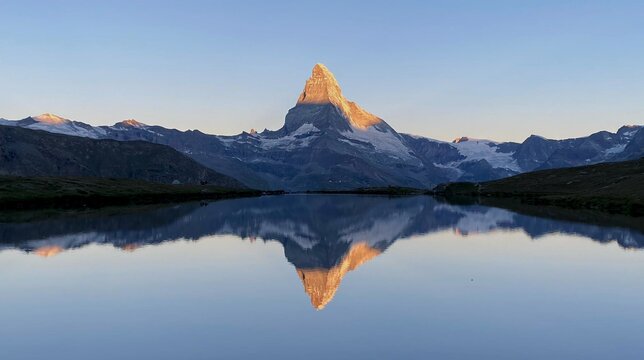 Morning light shining on the Matterhorn and the reflection of the fantastic view in lake Stellisee | © Beatrice Kronig