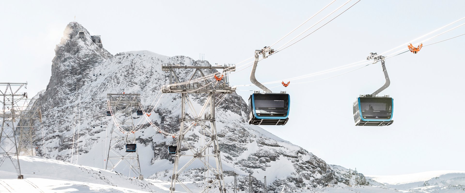 Gondolas in the mountains of Zermatt