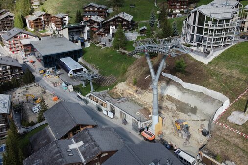 Talstation Matterhorn-Express aus Vogelperspektive bei Baubeginn | © Zermatt Bergbahnen AG