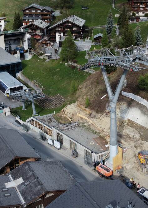 Talstation Matterhorn-Express aus Vogelperspektive bei Baubeginn | © Zermatt Bergbahnen AG