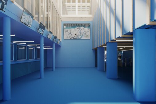 Talstation Schluhmatte Kassenbereich | © Zermatt Bergbahnen AG Lichtschacht der neuen Talstation vor dem Kassenbereich mit einfallendem Licht | © Zermatt Bergbahnen AG